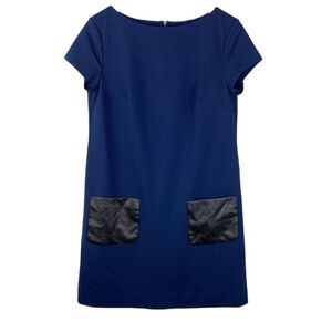 Donna Morgan navy shift dress black pocket…